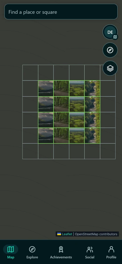 Gridyssey Map interface with an illustrative square grid and fictional demo visits